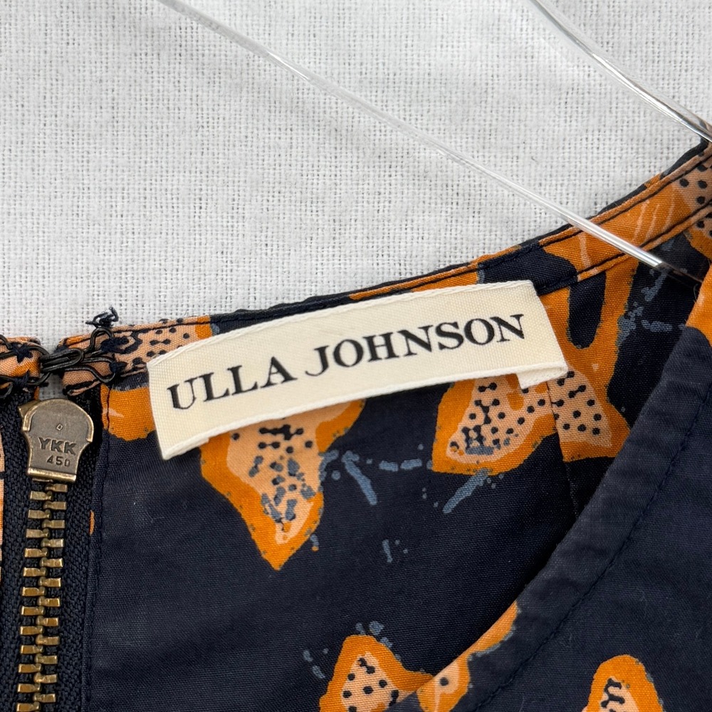 ULLA JOHNSON Gemi Blouse Women 6 Navy Orange Floral Long Sleeve Pleated Cotton - Picture 9 of 13